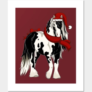 Irish cob horse with Christmas hat and scarf Posters and Art